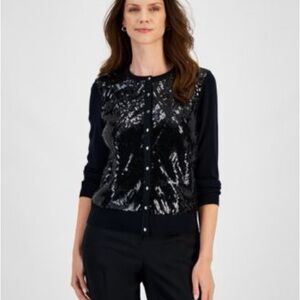 JM Collection Black Sequin Cardigan Size Petite Medium